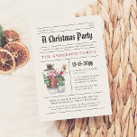 Invitación Periódico navidades | Fiesta de vacaciones diverti<br><div class="desc">¡Léalo todo! ¡Retroceda en el tiempo con esta divertida y festiva invitación de fiesta para Navidades al estilo de un periódico! En la parte superior de la invitación, "Un Fiesta Navidad" está impreso en tipografía vintage de letras negras, seguido de su apellido en rojo negrita. Hay un ilustracion acuático de...</div>