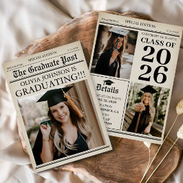 Invitación Periódico Retro Vintage 3 Fotos Graduación