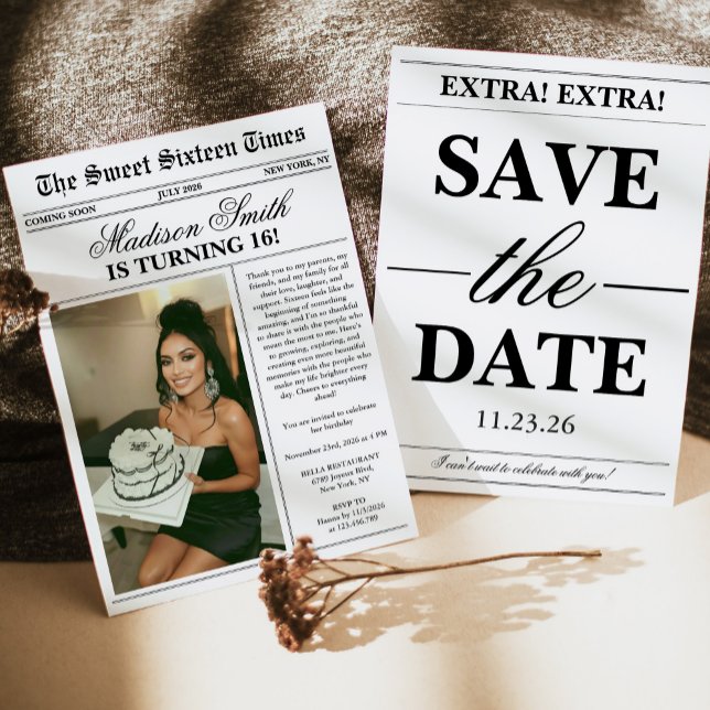 Invitación Periódico Único de Moda Foto Dulces 16 (Subido por el creador)