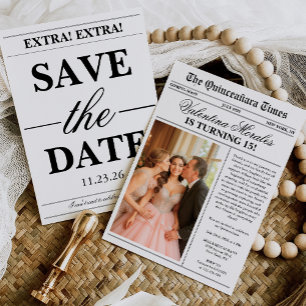 Invitación Periódico Único Diversión Foto Quinceañera