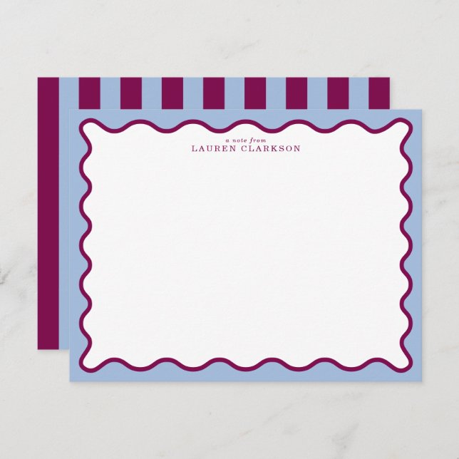 Invitación Periwinkle Blue & Berry Plum Wavy Note Card (Anverso / Reverso)