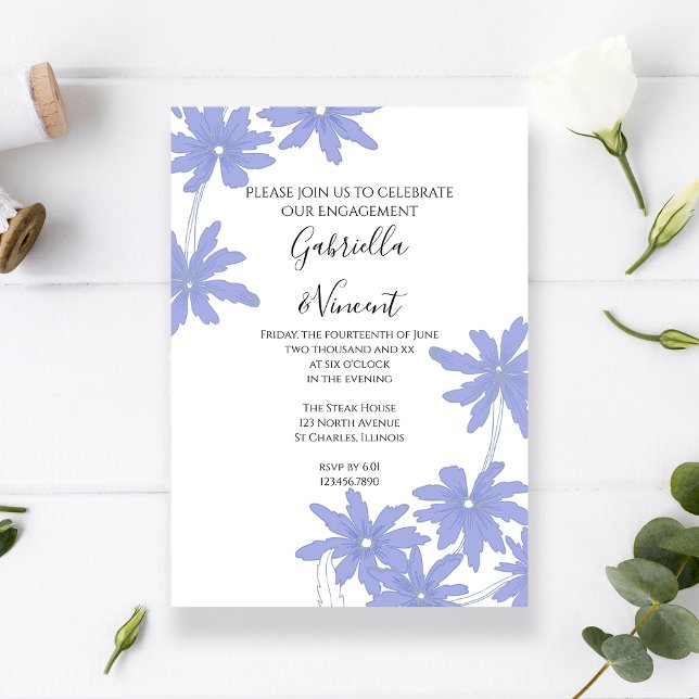 Invitación Periwinkle Blue Daisies Engagement Party (Subido por el creador)