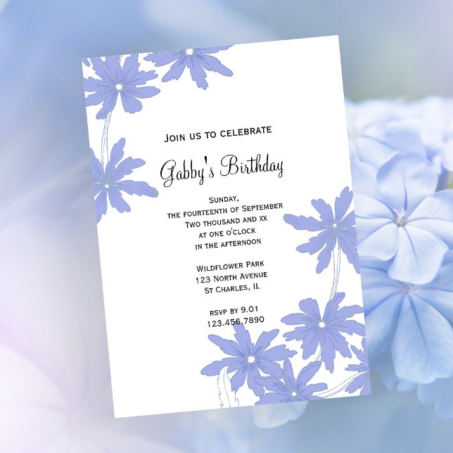 Invitación Periwinkle Blue Daisies fiesta de cumpleaños (Subido por el creador)