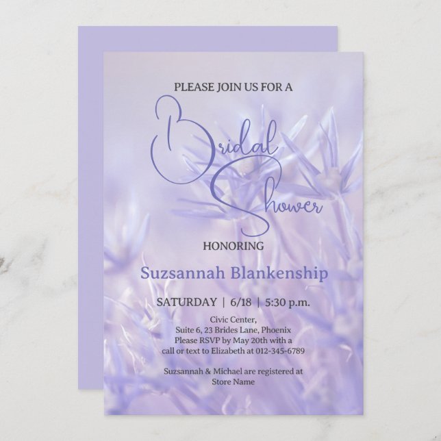 Invitación Periwinkle Blue Floral Background Bridal Shower (Anverso / Reverso)