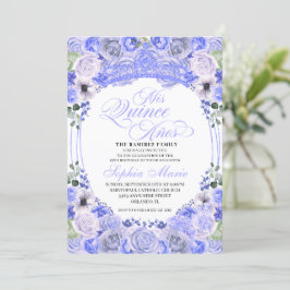Invitación Periwinkle Blue Floral Quinceanera Cumpleaños