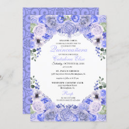 Invitación Periwinkle Blue Floral Quinceanera Cumpleaños