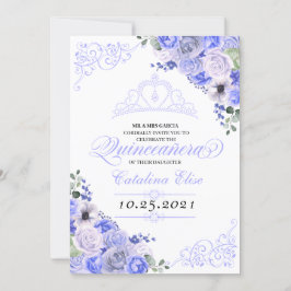 Invitación Periwinkle Blue Floral Quinceanera Cumpleaños