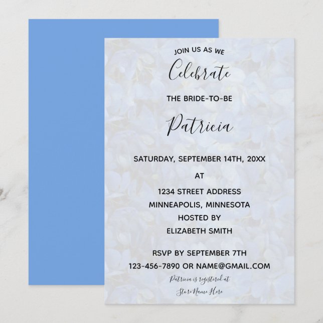 Invitación Periwinkle Blue Hydrangeas Bridal Shower (Anverso / Reverso)