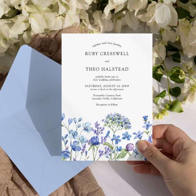 Invitación Periwinkle Boda Delicate Flor silvestre floral (Floral Wedding Invitation from my Lilac + Periwinkle Wildflower Wedding Collection)
