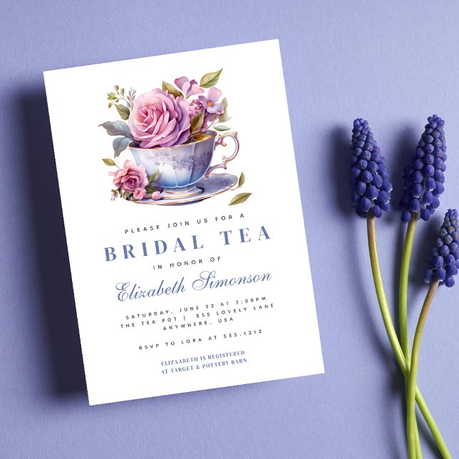 Invitación Periwinkle Floral Tea Cup Bridal Tea Bridal Shower (Subido por el creador)