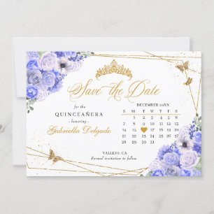 Invitación Periwinkle & Gold Quinceañera Guardar la fecha
