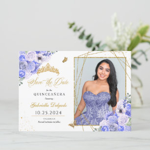 Invitación Periwinkle & Gold Quinceañera Guardar la foto de f