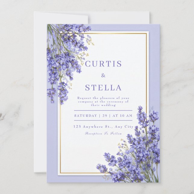 Invitación Periwinkle Lavender Romantic Gold Frame Wedding (Anverso)