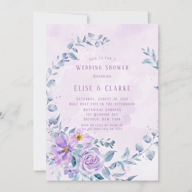 Invitación Periwinkle Lilac Peony Wreath Wedding Shower (Anverso)