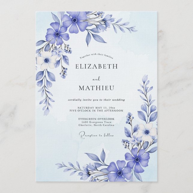 Invitación Periwinkle Painterly Flourish Wedding (Anverso)