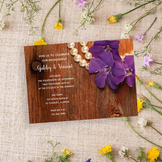 Invitación Periwinkle Pearls Country Engagement Barn Fiesta (Subido por el creador)