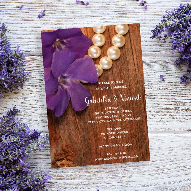 Invitación Periwinkle, Perlas y Boda de Madera de Barn Boda d (Subido por el creador)