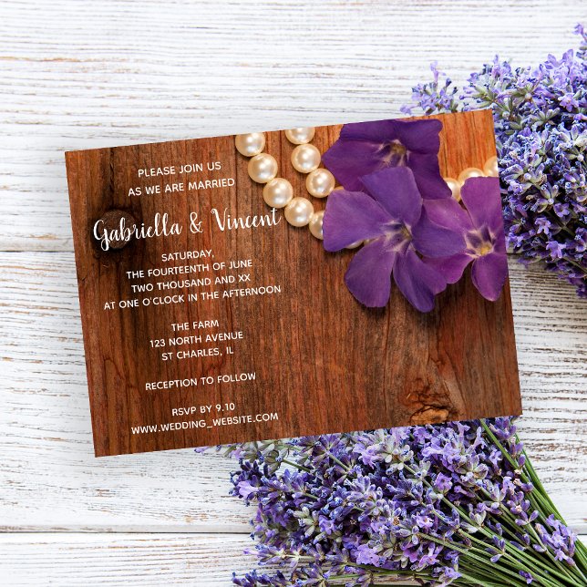 Invitación Periwinkle, Perlas y Boda de Madera de Barn Boda d (Subido por el creador)