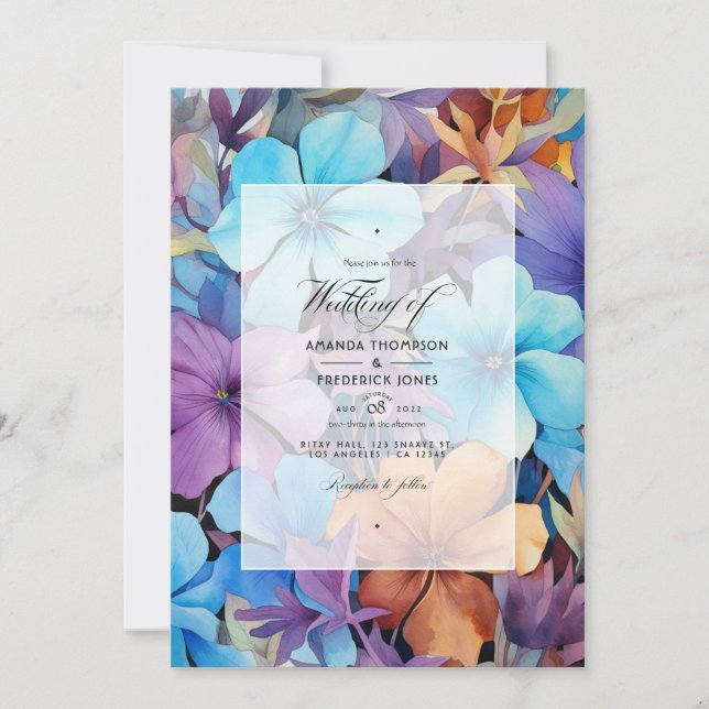 Invitación Periwinkle, turquesa y Boda marrón rojizo (Anverso)