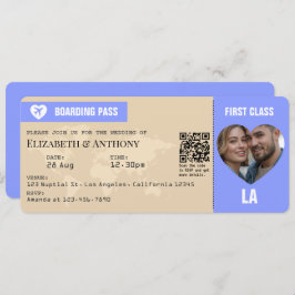 Invitación Periwinkle & Warm Sand Boarding Pass Wedding