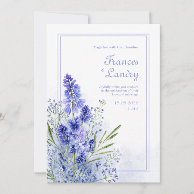 Invitación Periwinkle Watercolor Botanical Muscari Frame (Anverso)