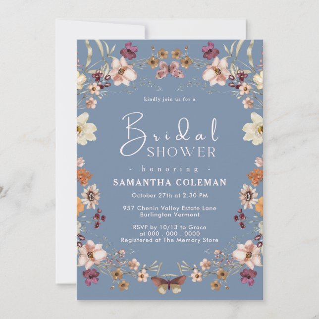 Invitación Periwinkle Wildflower Boho Pastel Ducha de novias (Anverso)