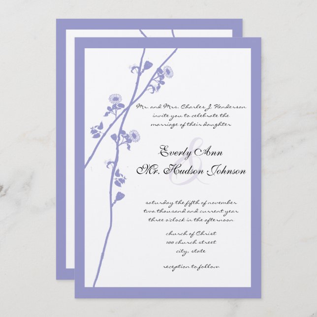 Invitación Periwinkle Wildflower Branch Boda (Anverso / Reverso)