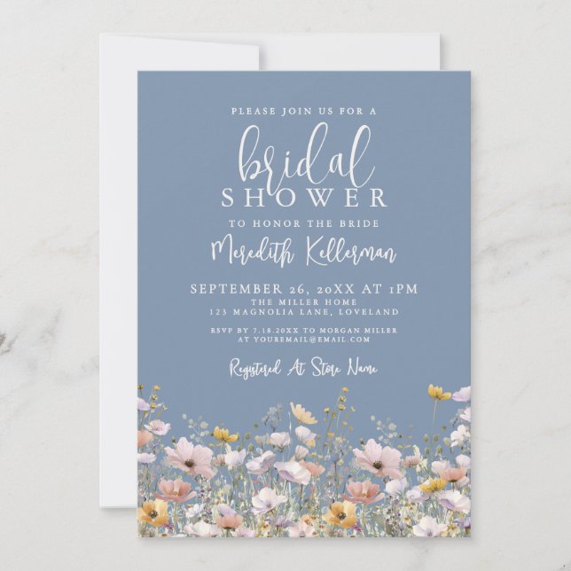 Invitación Periwinkle Wildflower Bridal Shower (Anverso)