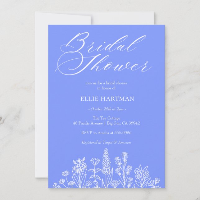 Invitación Periwinkle Wildflower Bridal Shower (Anverso)