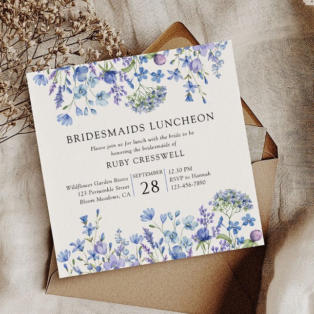 Invitación Periwinkle Wildflower Bridesmaids Luncheon (Bridesmaids Luncheon Invitation from my Lilac and Periwinkle Wildflower Wedding Collection)