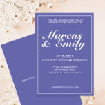 Invitación Periwinkle y Boda Minimalista moderno blanco<br><div class="desc">Diseño moderno,  minimalista y de moda para invitaciones a bodas,  presenta la paleta de colores de 2022 de fondo azul perwinkle con bloques de texto de personalizable blanco en fuentes modernas</div>