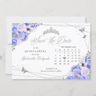 Invitación Periwinkle y Silver Quinceañera Guardar la fecha