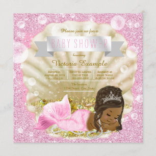 Invitación Perla afroamericana Baby Shower del rosa de la