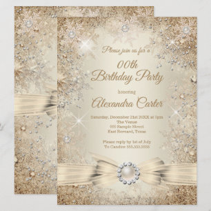 Invitación Perla Arco Beige Crema Oro Copo de Nieve Cumpleaño
