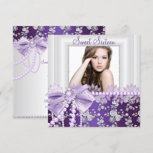 Invitación Perla Arco y Encaje Morado Foto Sweet 16