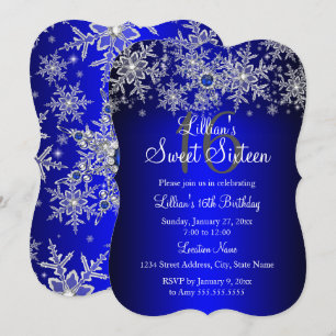 Invitación Perla Azul Copo de Nieve Plateado Sweet 16