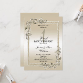 Invitación Perla Brillo y Purpurina 1er Aniversario de Boda