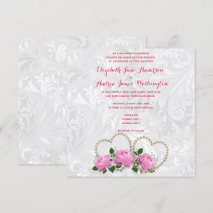 Invitación Perla Corazones y Rosas Damasco Boda