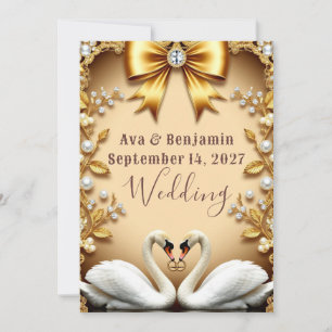 Invitación Perla de Cisne Dorado Romance de Boda Nocturna