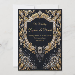 Invitación Perla de diamante de oro negro Lujo Formal