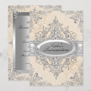 Invitación Perla Dorada Ligera Quinceañera Vintage Glamour