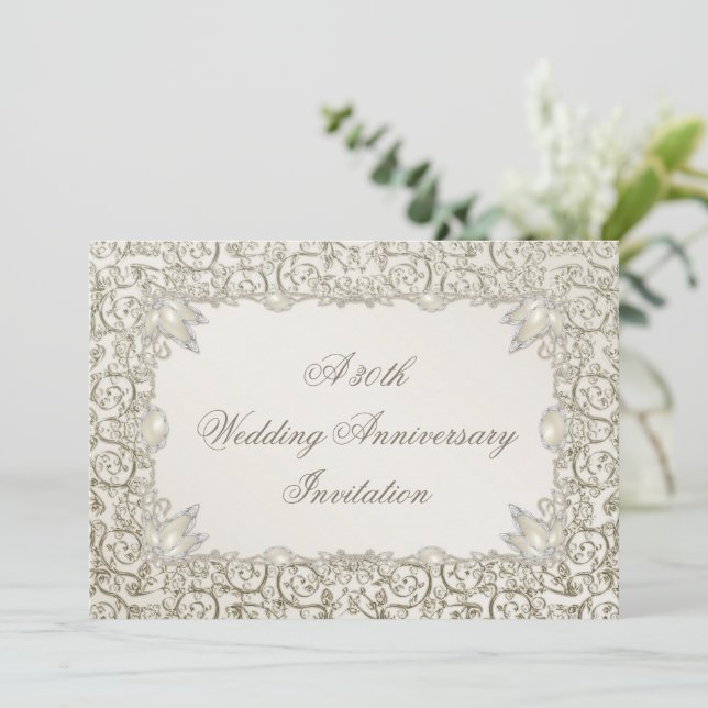 Invitación Perla elegante 30º aniversario de bodas (Anverso de pie)