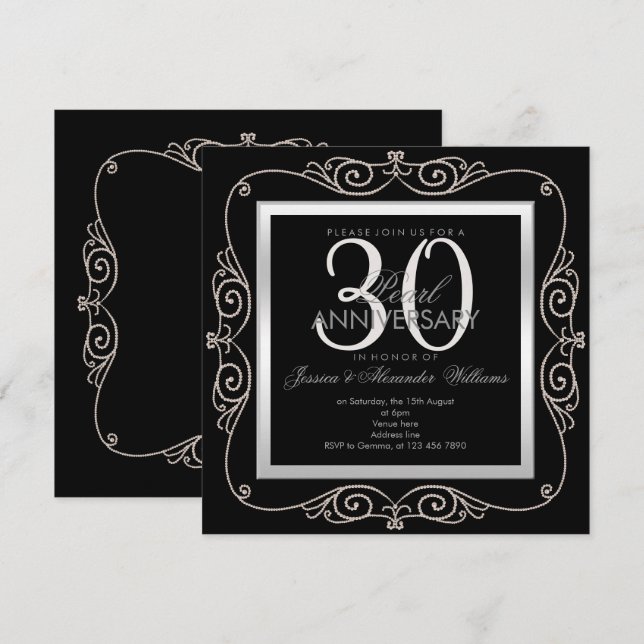 Invitación Perla elegante con 30 años Bodas (Anverso / Reverso)