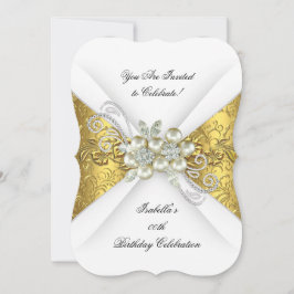 Invitación Perla elegante con diamantes blancos en oro amaril