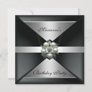Invitación Perla elegante joya cumpleaños plata y blanco
