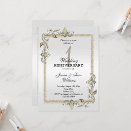 Invitación Perla Gem y Purpurina y platino Primer Boda