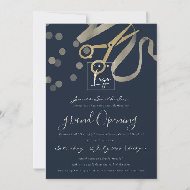INVITACIÓN PERLA GRIS CINTA DE PLATA CORTE GRAN APERTURA (Anverso)