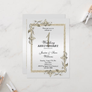 Invitación Perla Joyas y Brillo y Platino 1er Boda