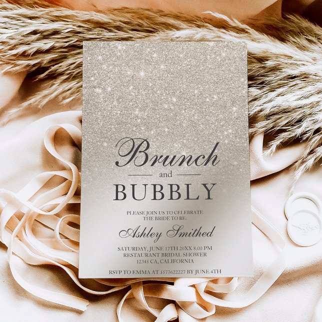 Invitación perla marfil purpurina brunch burbujeante ducha de (Subido por el creador)
