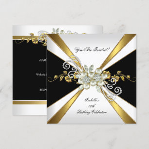 Invitación Perla Negro Oro Plata Diamante Cumpleaños Fiesta 2